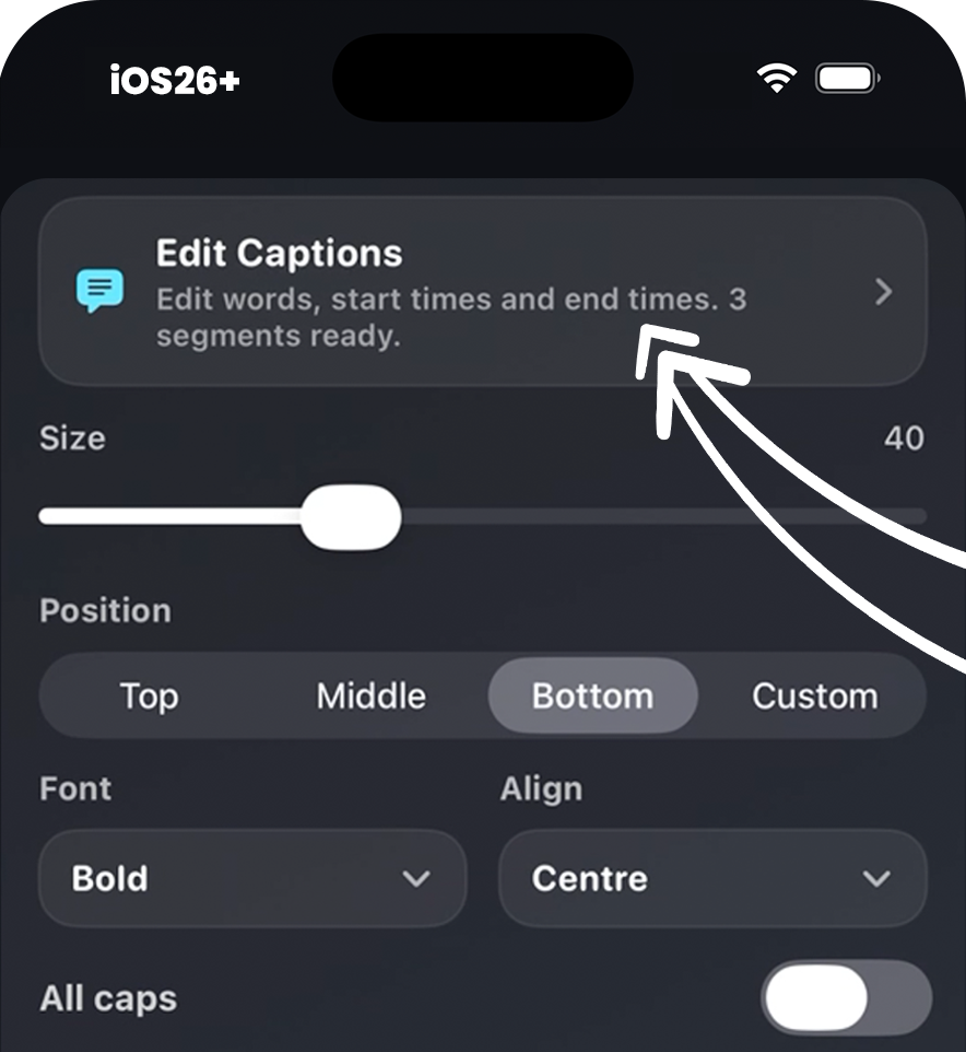Vibe Cue iOS - export with build in captions the better way. Vibe Suite apps and plugins.