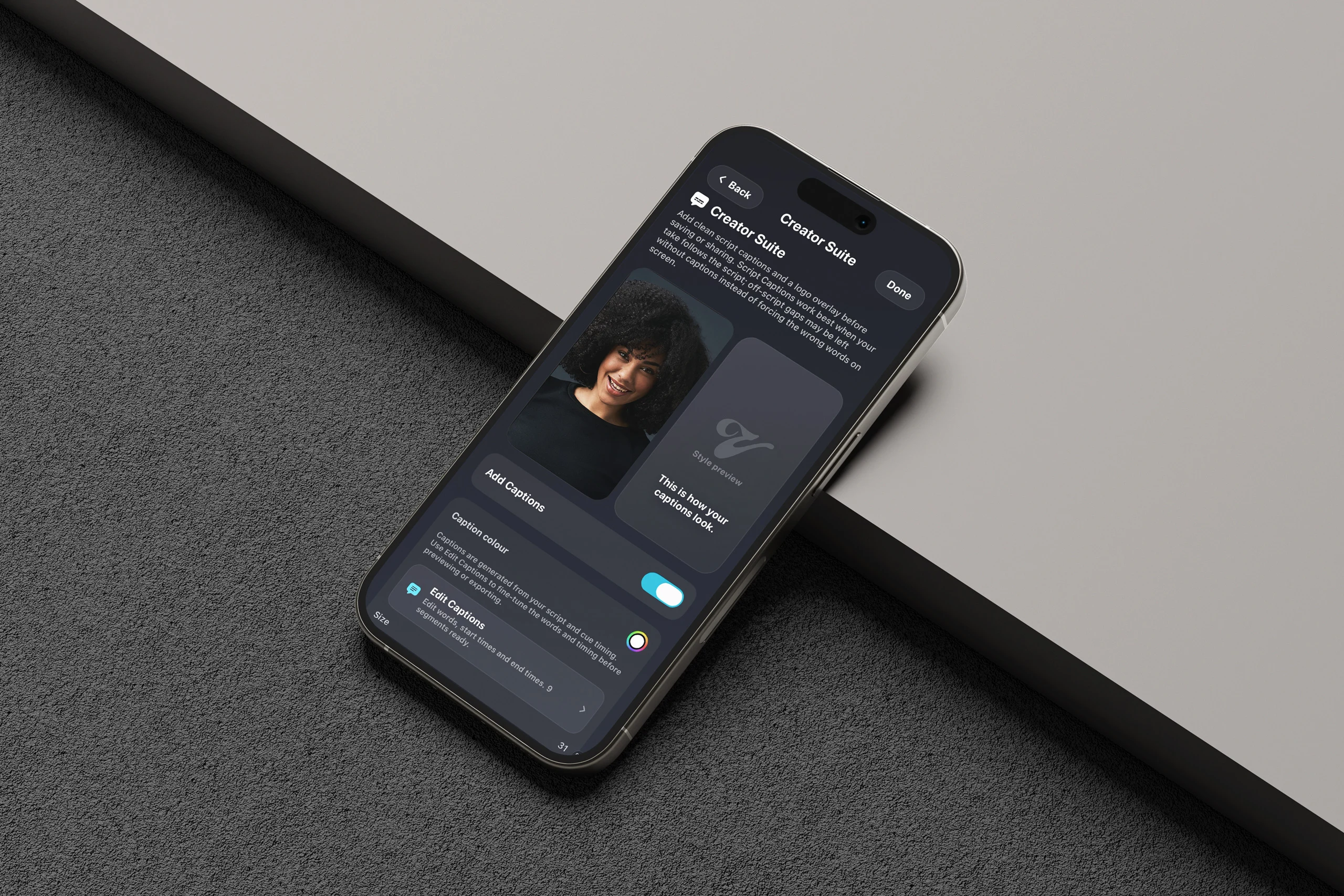 Vibe Cue iOS - edit videos in the Creator Suite. Vibe Suite apps and plugins.